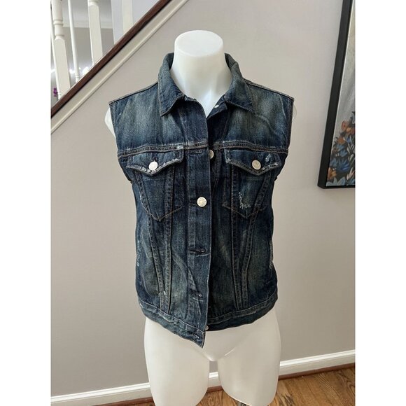 Rag & Bone Burney Distressed Denim Jean Vest in Mender Blue Size XS - Picture 3 of 6